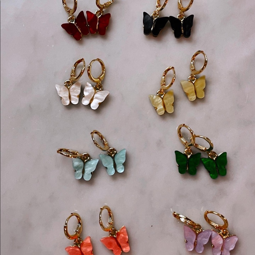 Butterfly Earrings Black, White, Pink, Blue, Red, Purple, Green, Yellow - Picture 10 of 15